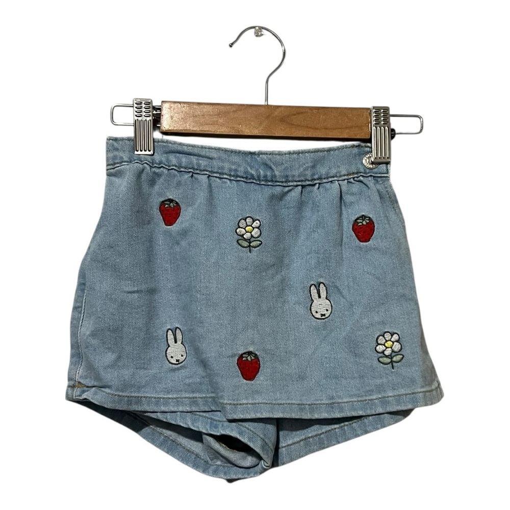 H&M Embroidered Skort Girls Size 4T Flower Fruit Miffy Bunny Adjustable Waist - Picture 2 of 7